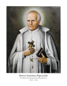 Obraz beatyfikacyjny o. S. Papczyńskiego; wymiary 28 x 35,5 cm